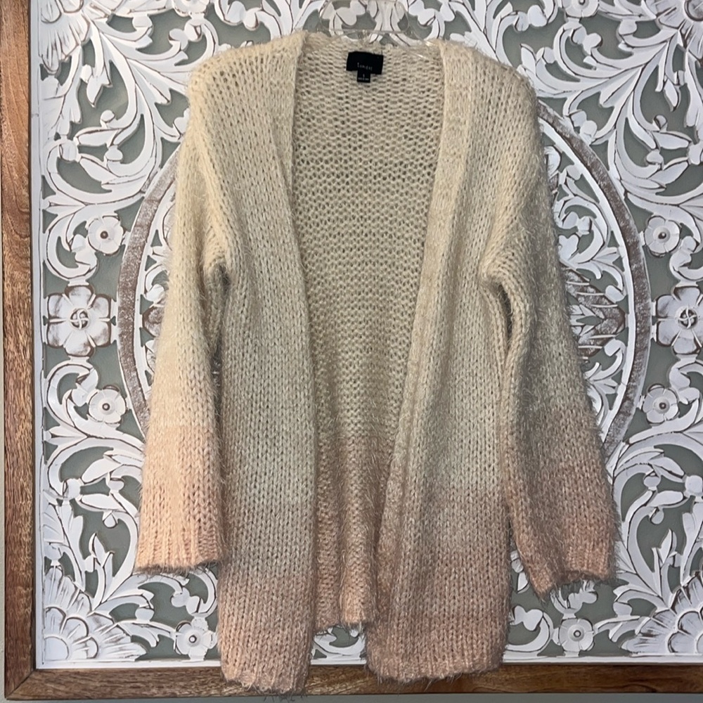 Urban Outfitters Lumiere Fuzzy Ombré Cream/Pink Cardigan Sweater- Size Small EUC